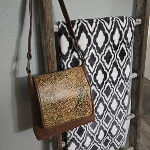 Elegant Brown and Tan Embossed Leather Bag